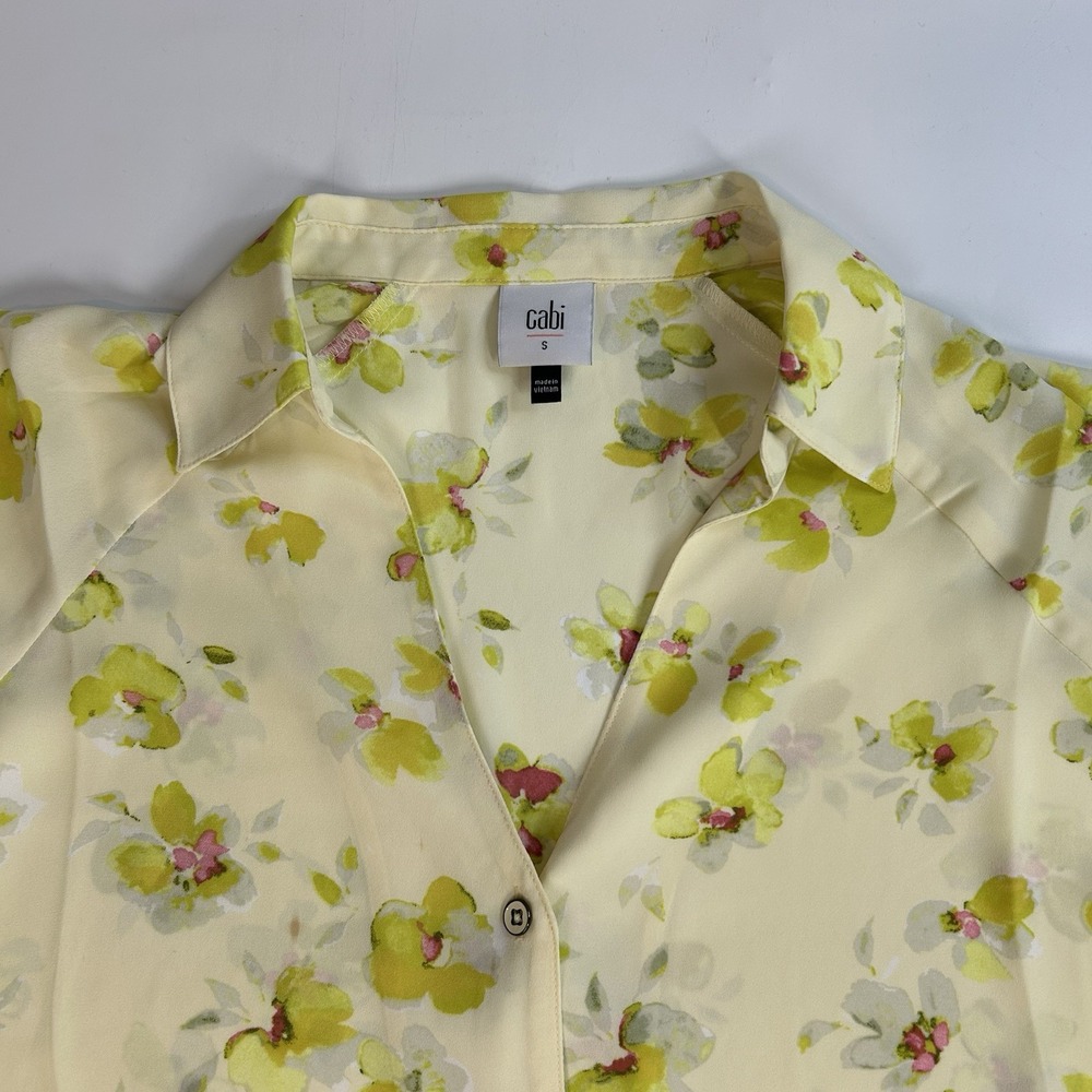 Cabi Go To Blouse Small Yellow Floral Print Button Front 3/4 Sleeve Blouse 6294 - Picture 5 of 9